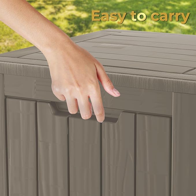 35 Gallon Lockable Resin Outdoor Storage Box, Waterproof & Weather Resistant Deck Box for Patio Cushion, Garden Tools & Pool Accessories, Grey