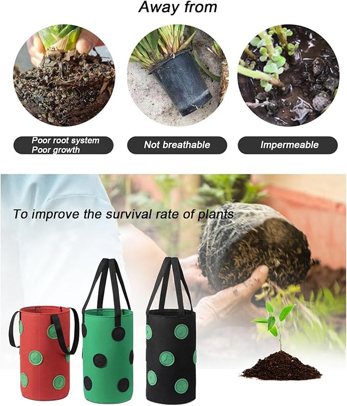 2 Pcs Hanging Planter Bags 9.84*11.81 Inch Non Woven Grow Bags 3 Gallons with 12 Holes Vertical Mounted Planting Bag Indoor Outdoor for Flower Strawberry Vegetable Tomato Potato (Black-Green)