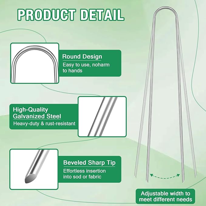 8 Gauge Landscape Staples, FUIJOL 8 Inch Heavy Duty U-Shaped Landscape Stakes, 50 Pack Galvanized Garden Staples for Weed Barrier Stakes, Ground Cover, Irrigation Tubing, Fence (50)