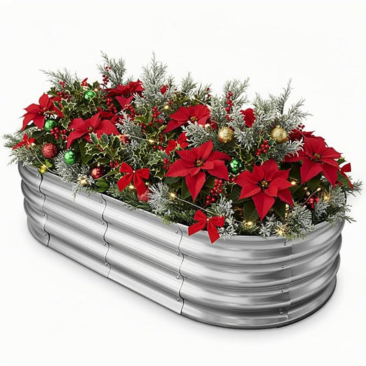Galvanized Raised Garden Bed for Outdoor: 4X2X1ft Durable Metal Vegetable Plant Container Kit - Oval Planter Box for Gardening Flower Trough