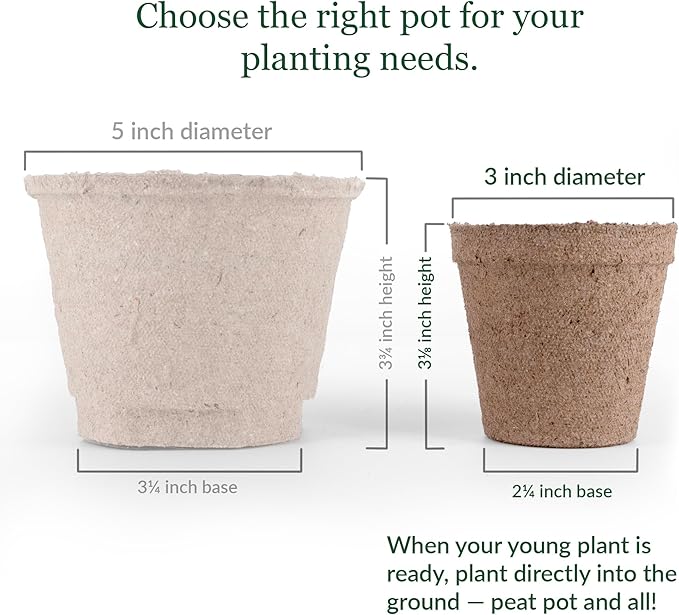 Jiffy Plant Nursery Pots - Organic Seed Starting, Biodegradable, Drainage Hole - 3 in - Peat