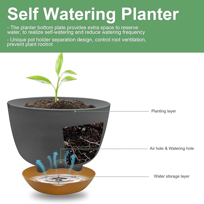10 Inch Hanging Planters for Indoor Outdoor Plants,2 Pack Hanging Flower Plant Pot，Plastic Hanging Plant Pots for Outside with Drainage Hole and Removable Saucer for Garden Home