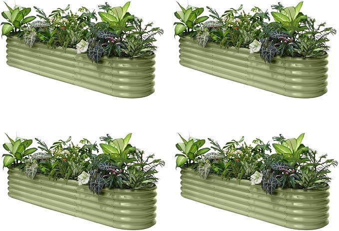 Annoell 4-Pack Galvanized Raised Garden Bed 8x2x1.5 ft, 17" Tall Planter Boxes Outdoor, Zn-Al-Mg Metal Raised Beds for Gardening Herb Fruit Vegetable, Modular Flower Bed for Outdoor Plants-Moss Green