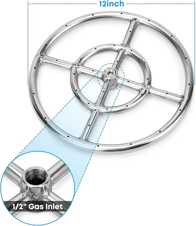 Stanbroil LP Propane Gas Fire Pit Stainless Steel Burner Ring Installation Kit, 12-inch