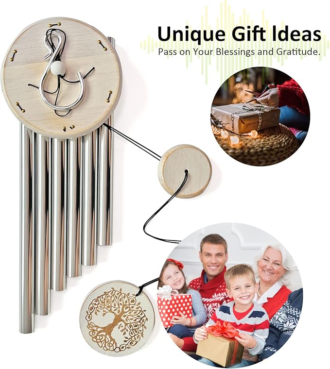 Wind Chimes Outdoors,33" WindChimes for Loss of Loved One,Memorial/Sympathy Gifts for Mother/Unisex/Father,Tree of Life Wind Chimes for Outside Zen Garden Home Yard Decoration (Silver)