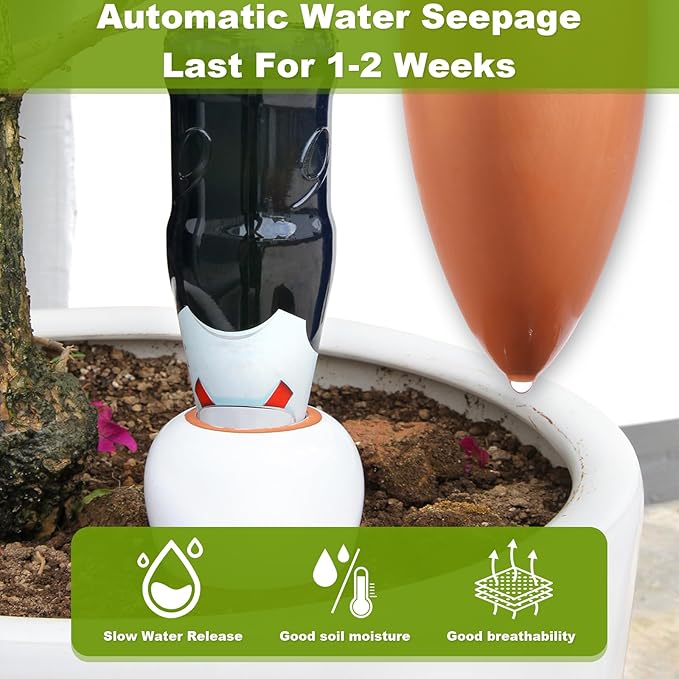 Olla Watering Pot Self Watering Planter Insert Terracotta Watering Spikes Premium Plant Watering Devices Irrigation Watering Spikes Automatic Plant Accessories 4 Packs (White Cone)