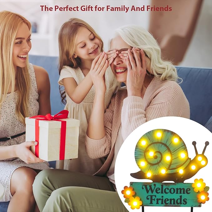 43.3" Tall Garden Stakes with Garden Signs Decorative Outdoor, Snail Solar Landscape Lights Outdoor Yard Decorations for Outside Patio Porch Birthday Gardening Mothers Day Gifts for Mom