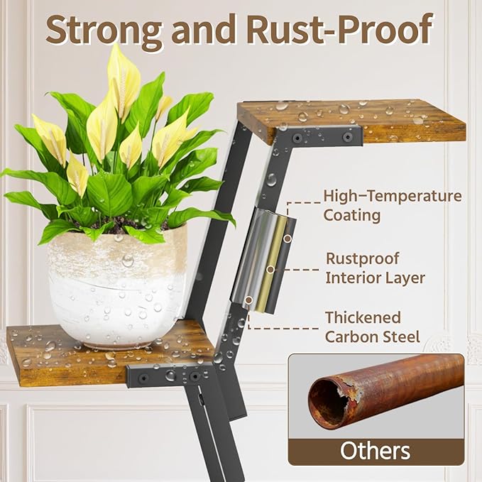 LASZOLA 3 Tier Tall Wood and Metal Plant Stand Indoor for Heavy Duty Planter, Large Multi Level Vertical Flower Shelf for Narrow Corner, Sturdy Rustic Rack Holder for House Patio, Space Saving, Black