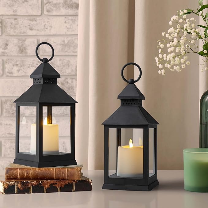 Yongmao Vintage Lantern Decorative LED Flickering Flameless Candle with Timer, Battery Powered LED Decorative Hanging Lanterns for Indoor Outdoor Garden Yard Home Decor(4 Pack)