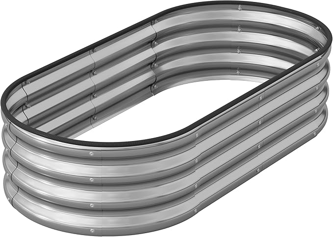 Anmiro Galvanized Metal Raised Garden Bed Kit for Outdoor Planter Boxes with Easy Assembly,4x2x1ft-2PCS Oval Large Galvanized Gardening Raised Bed for Vegetables, Fruits, Flower (Silver, 4 * 2 * 1ft)