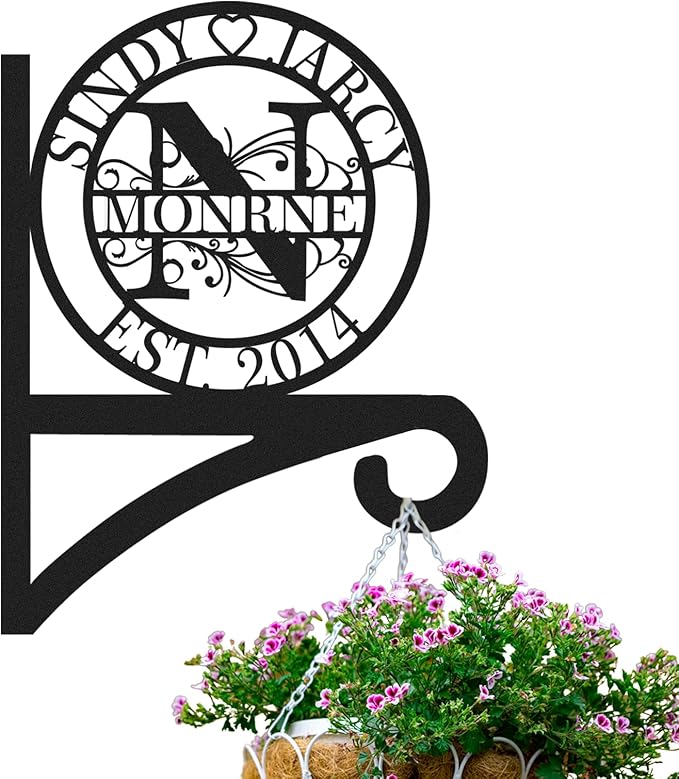 Custom Metal Plant Hanger Decorative Wall Mothers Day Gifts | Personalized Name Hooks for Hanging Plant | Customizable Indoor & Outdoor Wall Hanger for Hanging Lanterns, Flower Basket