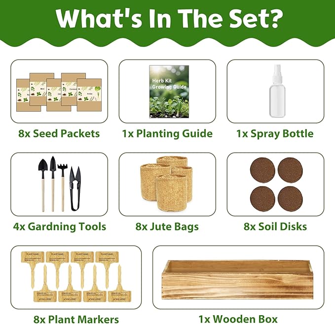8 Herb Indoor Garden Kit for Beginners - Complete Windowsill Growing Gifts Set with Tools, Unique Christmas Birthday Gardening Gifts for Women, Mom, Men, Teenage Girls,Kitchen, Housewarming
