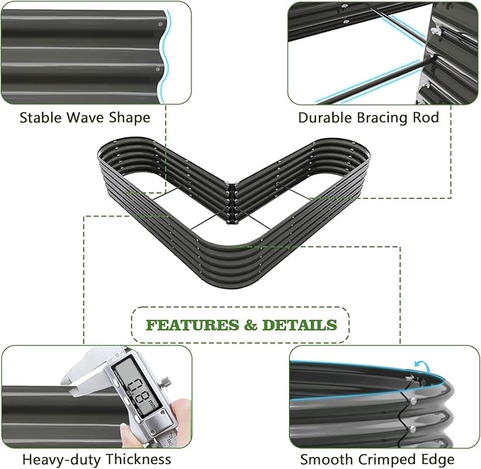 A ANLEOLIFE 6 Set Heart-Shaped Galvanized Raised Garden Beds Outdoor,81x81x18in Large Metal Planter Box for Planting Vegetables Flowers Herb, Anti-Rust & Easy-Setup, Quartz Grey