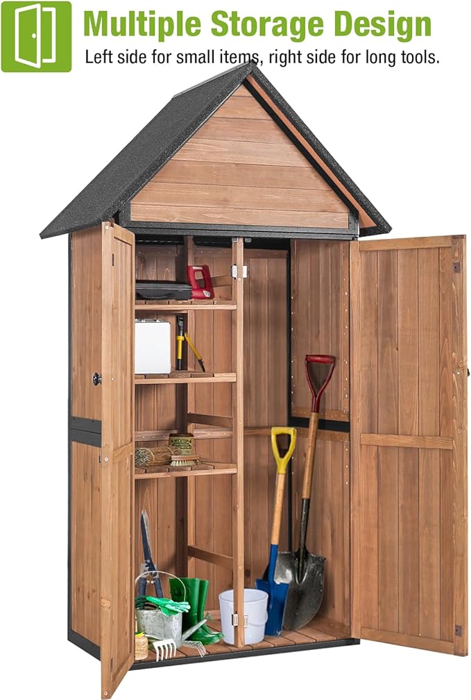GUTINNEEN Shed Outdoor Storage Upgraded with Durable Metal Frame Garden Shed Tool Storage Cabinet with Wooden Floor Adjustable Shelfs 2.5 x 1.4FT （Brown）