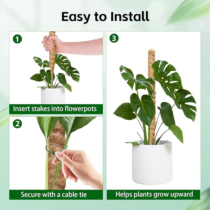 MUYG 2 Pack Moss Pole,27.6 Inch Moss Poles for Plants Monstera Bendable Plant Stakes for Indoor Coco Coir Pole Climbing Plant Support Stakes for Creeper Plants Grow Upwards
