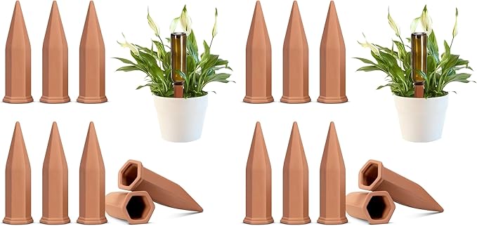 VIVOSUN 12-Pack Self-Watering Spikes, Hexagonal Terracotta Watering Stakes, Auto-Water Device, Planter Insert for Indoor & Outdoor Potted Plants