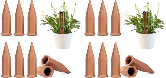 VIVOSUN 12-Pack Self-Watering Spikes, Hexagonal Terracotta Watering Stakes, Auto-Water Device, Planter Insert for Indoor & Outdoor Potted Plants