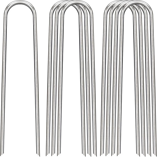 FAAYUCK 12 Inch Landscape Staples, 12/25/50/100 Pack Galvanized Garden Stakes, Heavy Duty 8 Gauge U-Shaped Ground Stakes for Weed Barrier Fabric, Irrigation Tubing, Fence, Outdoor Decorations