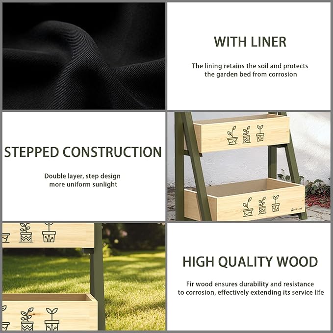 Raised Garden Bed Outdoor, Cedar Wooden Kids Planter Boxes, 24”L x 11.5”W x26.5”H Raised Planter Box with Legs for Backyard, Patio, Balcony with Bed Liner (Natural)