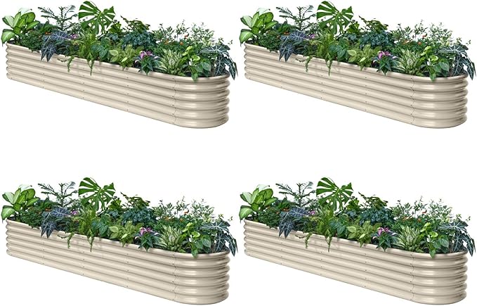 Annoell 4-Pack Galvanized Raised Garden Bed 10x2x1.5 | 8x4x1.5 ft, 18" Tall Metal Planter Boxes Outdoor for Herb Vegetable, Modular Raised Flower Bed for Gardening with Zn-Al-Mg Coated - Sand Beige