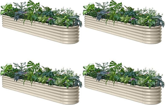 Annoell 4-Pack Galvanized Raised Garden Bed 10x2x1.5 | 8x4x1.5 ft, 18" Tall Metal Planter Boxes Outdoor for Herb Vegetable, Modular Raised Flower Bed for Gardening with Zn-Al-Mg Coated - Sand Beige
