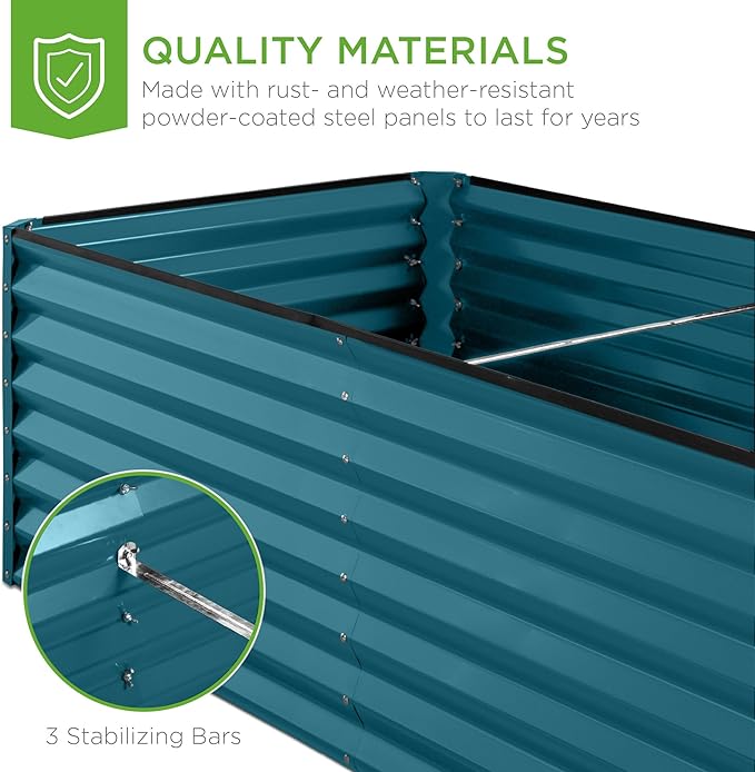 Best Choice Products 8x4x2ft Outdoor Metal Raised Garden Bed, Deep Root Planter Box for Vegetables, Flowers, Herbs, and Succulents w/ 478 Gallon Capacity - Peacock Blue