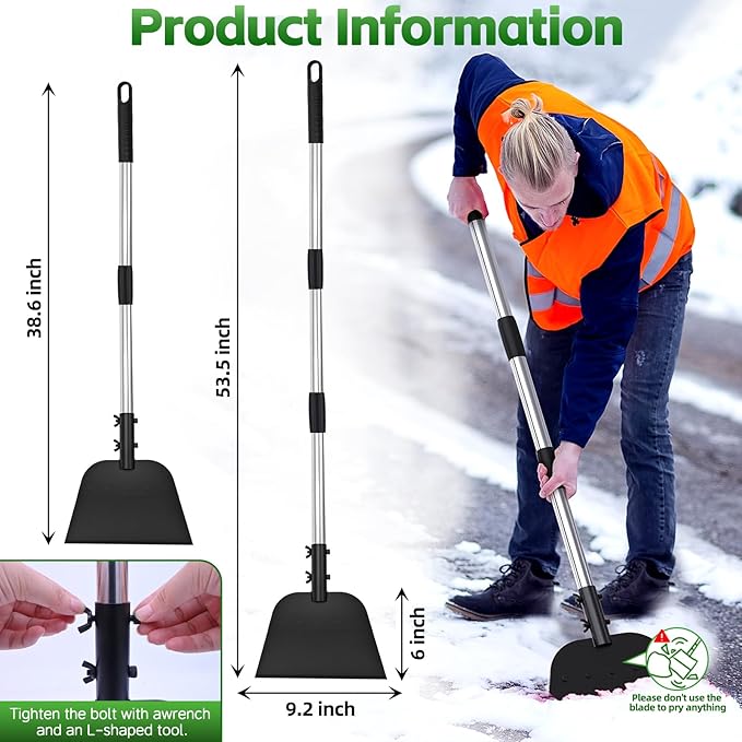 Flat Shovel, 54 inch Ice Scraper, Snow Shovel, Floor Scraper with Adjustable Long Handle, Heavy Duty Ice Chopper, Multifunctional Weed Removal Tool for Driveway, Walkway, Garden and Outdoor Cleaning