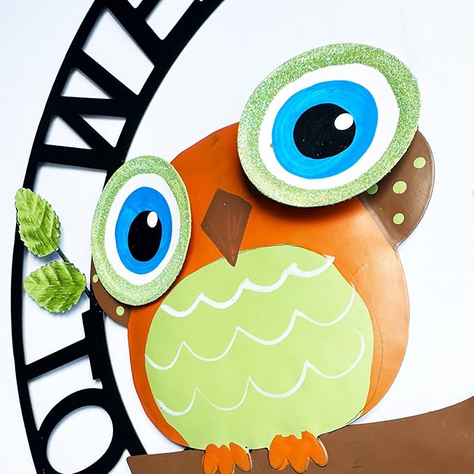 Welcome Owl Metal Door Wreath with Welcome to Our Home Sign, Decorative Outdoor Sign for Home, Garden, Porch or Front Door Wall Decorations
