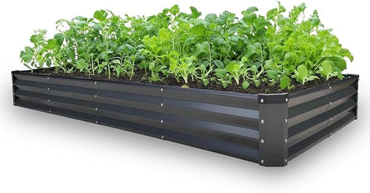 GrowHaus 8x4x1FT Galvanized Raised Garden Bed, Planter Boxes Outdoor Large Metal Garden Beds for Planting Vegetables Flowers Herbs Rectangle Dark Gray