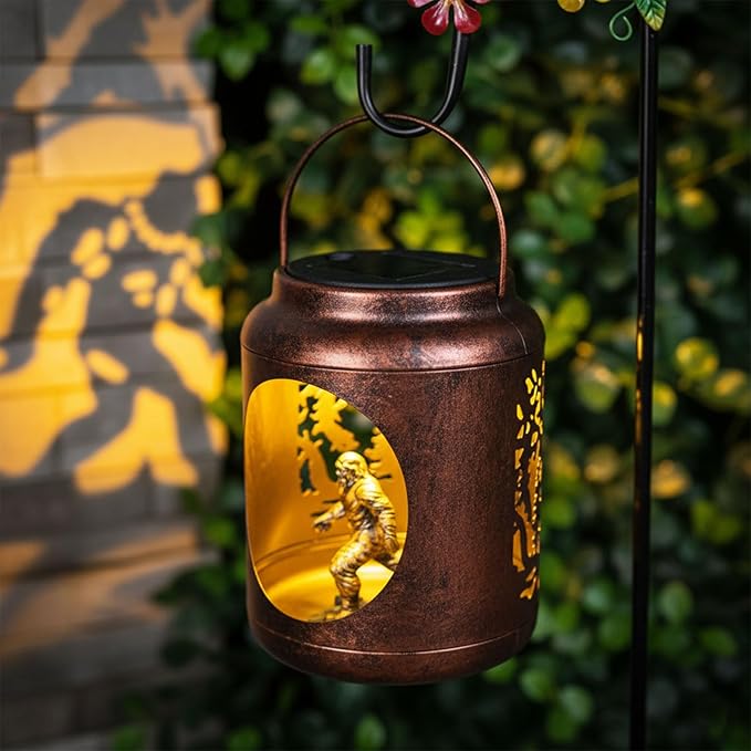 Solar Lanterns Outdoor Waterproof Metal Bigfoot Patterns with Resin Bigfoot Inside Garden Decor Gifts for Women Mom Grandma Hanging Solar Lights Decoration Outside for Yard, Patio, Backyard, Porch