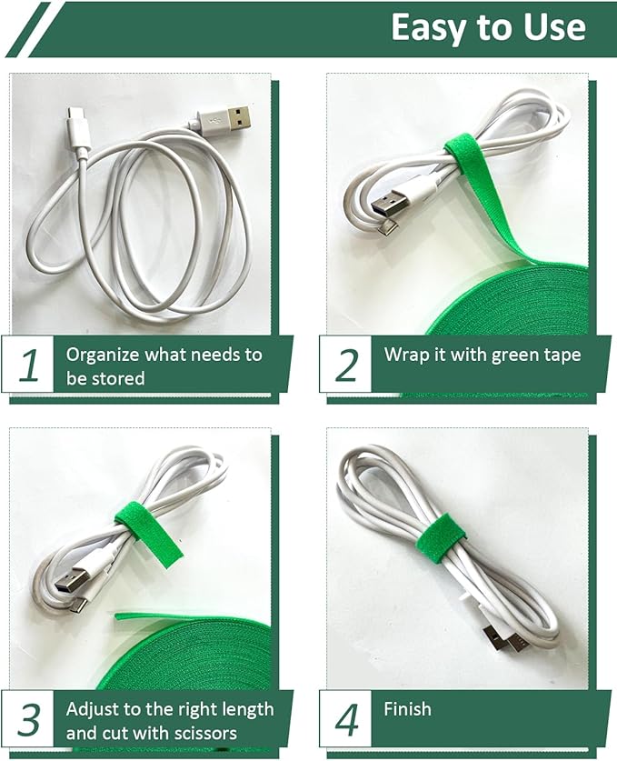 sousac 65.6 Ft Plant Ties Garden Tape, Reusable Adjustable Plant Clips for Climbing Plants, Green Nylon Self Adhesive Plant Twist Tie Strap to Support Gardening Plants