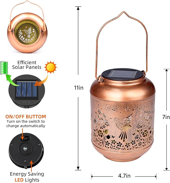 Hummingbird Solar Lanterns Outdoor Waterproof,Birthday Gifts for Women Mom Grandma Hanging Lantern Yard Art Decorative Hummingbird Solar Lights for Decor Garden, Patio, Porch, Backyard, Pathway, Lawn