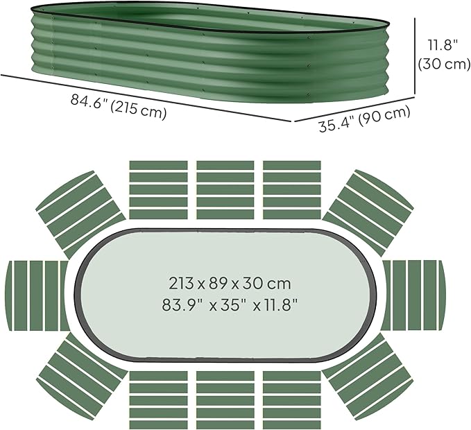 Outsunny 2PCS Galvanized Raised Garden Bed, 7' x 3' x 1' Raised Beds for Gardening with Plant Support Stakes, Rubber Strap Edging and Gloves, Metal Planter Box for Vegetables, Flowers, Green