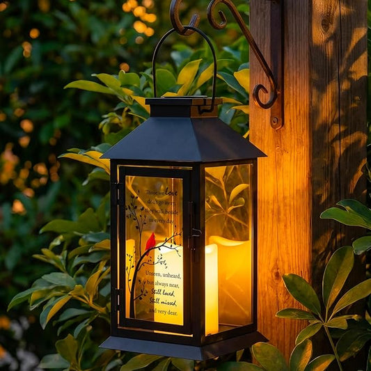 Cardinal Solar Memorial Lanterns, Outdoor Hanging Lanterns Waterproof LED Solar Cardinal Lights for Outdoor Patio Garden Sympathy Gifts for Loss of Mom Dad Loved One