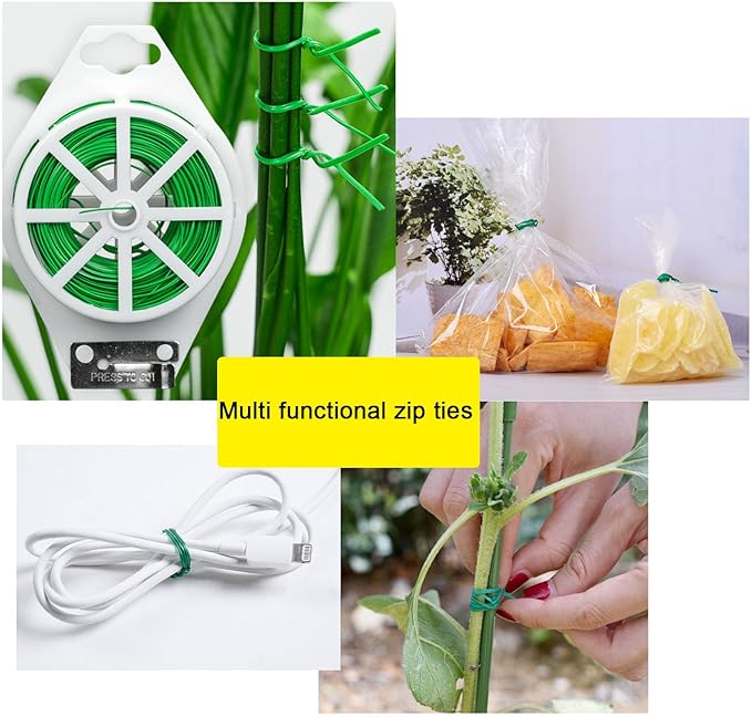 Wentwos Green Garden Plant Ties,328FT/100m Wire,Sturdy Plant Ties with Cutter for Gardening Plants Growth and Care,Plant Garden Twine Wires for Office Home Cable Organization