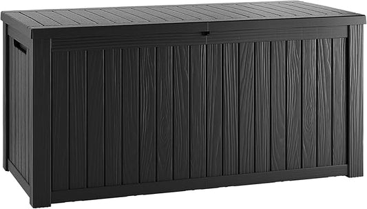 200 Gallon Lockable Resin Outdoor Storage Box, Waterproof & Weather Resistant Deck Box for Patio Cushion, Garden Tools & Pool Accessories, Black
