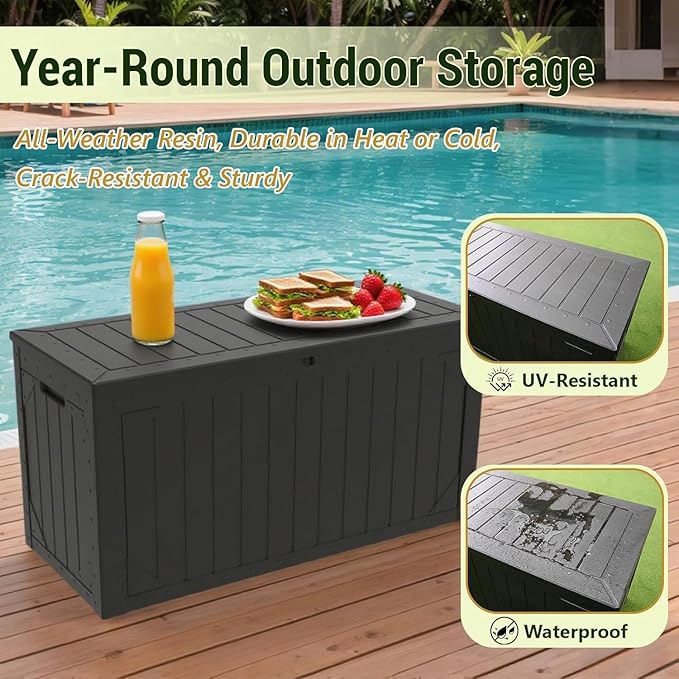 Yardgrace 110 Gallon Resin Deck Box Waterproof Outdoor Storage Box for Patio Furniture Pool Accessories Indoor Storage for Cushion Garden Tools, Black