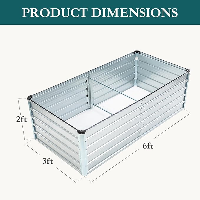 Smug Metal Raised Garden Bed, 6x3x2ft Outdoor Planter Box, Raised Garden Beds for Planting Plants Vegetables, Flowers, Metal Silver