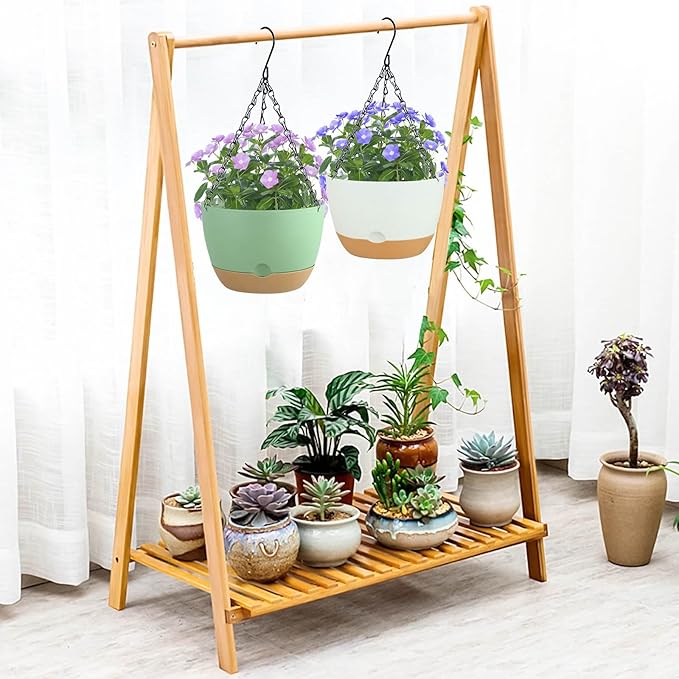 2 Pack Hanging Planters for Outdoor Plants,10 Inch Hanging Pots for Plants Indoor,Plastic Hanging Plant Pots for Outside with Drainage Hole and Removable Saucer for Garden Home
