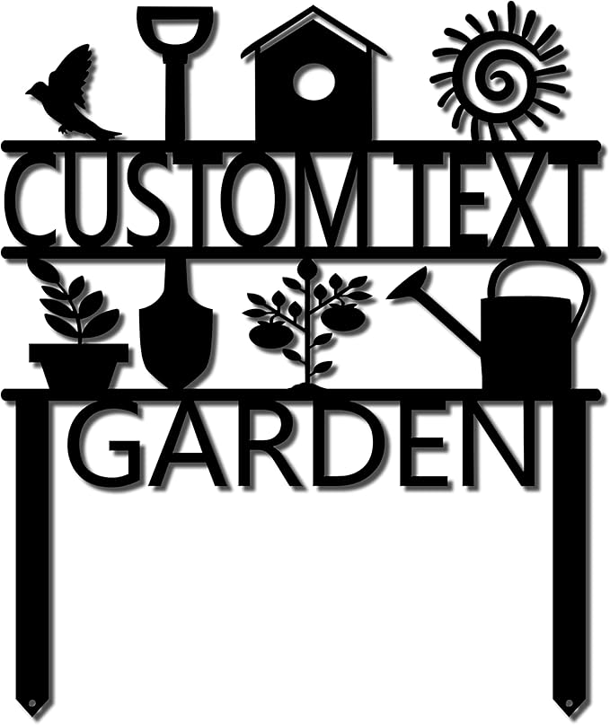 Custom Garden Sign, Garden Sign, Personalized Garden Sign, Garden Stake (20" W x 17" H, Black)