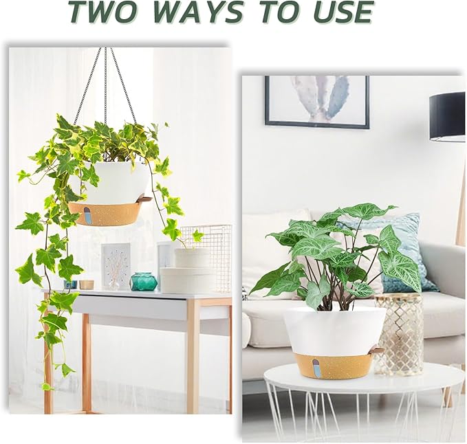 ZMTECH 12 Inch Hanging Planters for Indoor, 3 Pack Large Hanging Plant Pot with Visible Water Level and Chain, Self Watering Hanging Flower Pot for Outdoor Garden Porch(White)