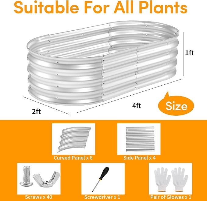 Galvanized Raised Garden Bed Kit - Durable & Aesthetic Raised Garden Bed for Outdoor Gardening, Perfect for Vegetables, Fruits, Flowers, Easy Assembly, 4x2x1 FT (2-Pack)