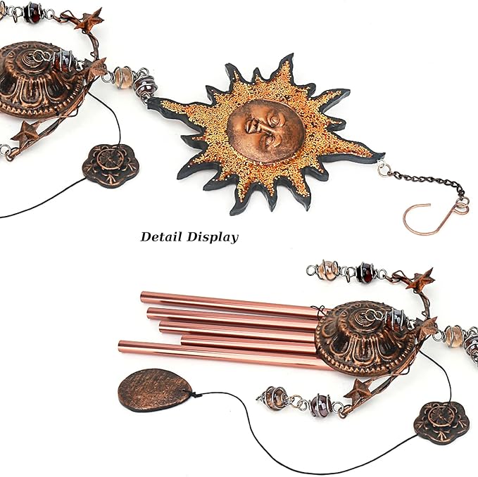 Yellow Sun Wind Chime - Wind Chimes for Outside Deep Tone 34 inches 5 Aluminum Tubes, Thanksgiving, Christmas, Birthday Gifts for Dad, Grandpa, Son, Decoration for Home, Garden, Patio, Backyard