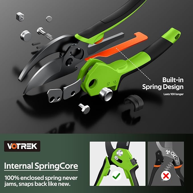 VOTREK Pruning Shears for Gardening, [Patented Stepless Handle Opening] - Garden Clippers with Ultra-Sharp SK5 Steel for Weak Hand, Universal Fit for All Hand Sizes, Effortlessly Cuts 1-Inch Branches