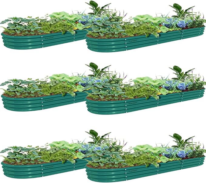 6 Pack 12x2x1FT Galvanized Raised Garden Bed Kit Oval Metal Ground Planter Box Outdoor Bottomless Planter Raised Beds for Vegetables Flowers Herbs Fruits, Green