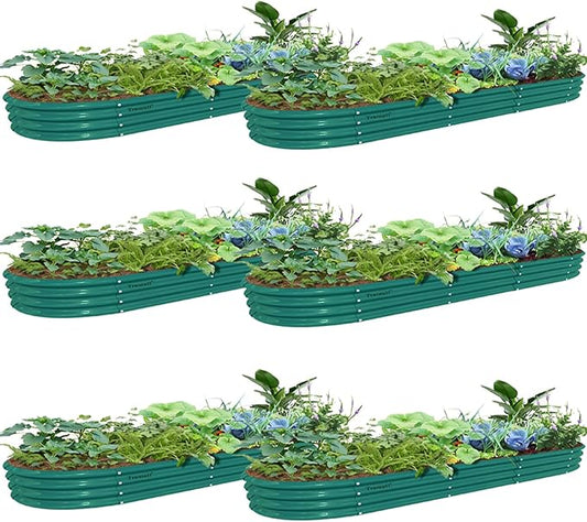 6 Pack 12x2x1FT Galvanized Raised Garden Bed Kit Oval Metal Ground Planter Box Outdoor Bottomless Planter Raised Beds for Vegetables Flowers Herbs Fruits, Green