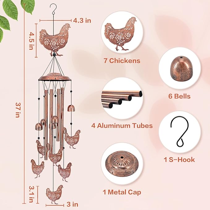 Christmas Gifts for Women Chicken Wind Chimes for Outside,Chicken for Women/Men/Sympathy/Memorial /Birthday Festival Metal windchimes outdoors/Indoors,patio ,Garden Decor,Home,Yard