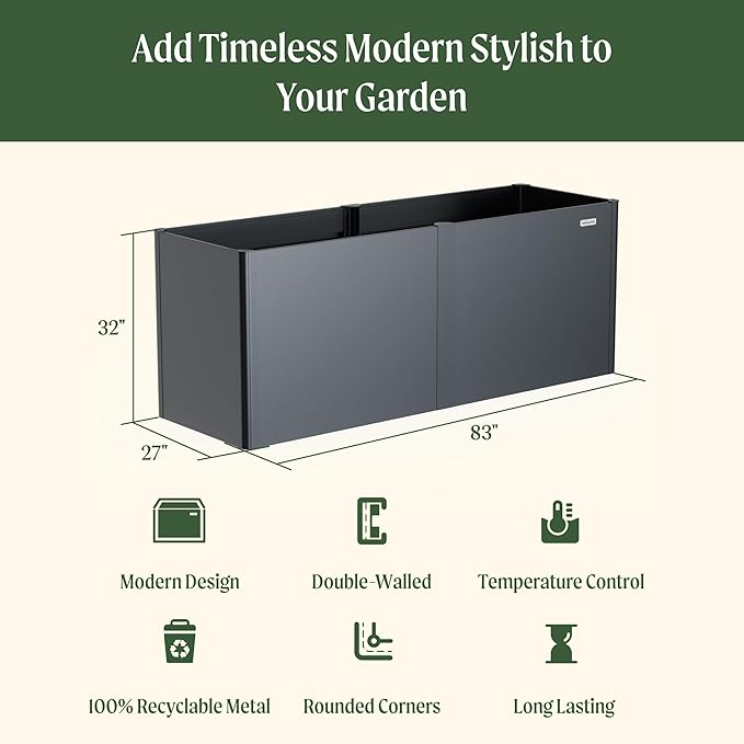 Vego garden 32" Extra Tall Raised Garden Bed, 27" x 83" Modern Raised Garden Beds Kit, Metal Planter Box for Vegetables Flowers Fruits, Midnight Blue