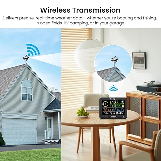 Sainlogic Weather Stations Wireless Indoor Outdoor SA6, Weather Station with Rain Gauge and Wind Speed, Weather Forecast, Temperature, Air Pressure, Humidity, Moon Phase, Alarm Clock(No WiFi)