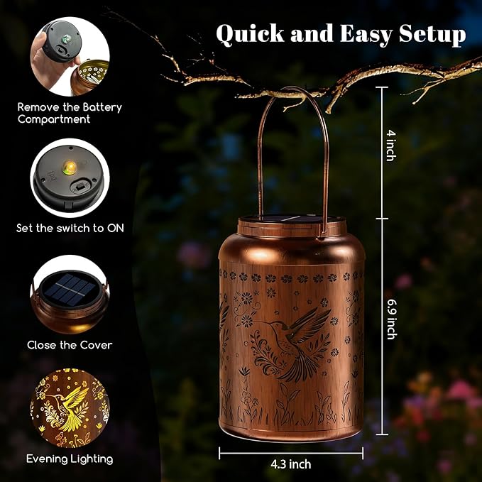 Christmas Present, Solar Lanterns Outdoor Waterproof, Garden Decor Gifts for Women Mom Grandma, Outdoor Hanging Lantern Solar Lights, Metal Decorative Light for Yard, Patio, Backyard, Porch, 1 Pack